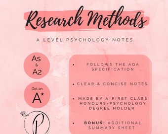 Research Methods | Psychology A level Revision Topic Notes for AQA AS and A2 | Clear Concise Aesthetic Digital Notes inc. Bonus Summary.