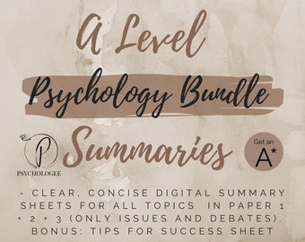 Psychology A level Revision Summary Sheets bundle for AQA A Level | Clear Concise Aesthetic Notes | All Content Covered (apart from options)