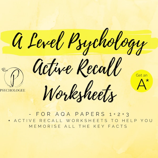 Active Recall Worksheets Psychology A Level Revision AQA A Level | Clear Concise Aesthetic Resources | New Spec Year 1 & 2 Topics