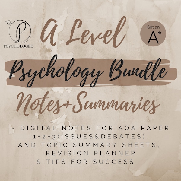 Psychologie A level Revision Notes bundle AQA A Level | Notes esthétiques claires et concises | Sujets couverts en 1re et 2e année (pas d'options)