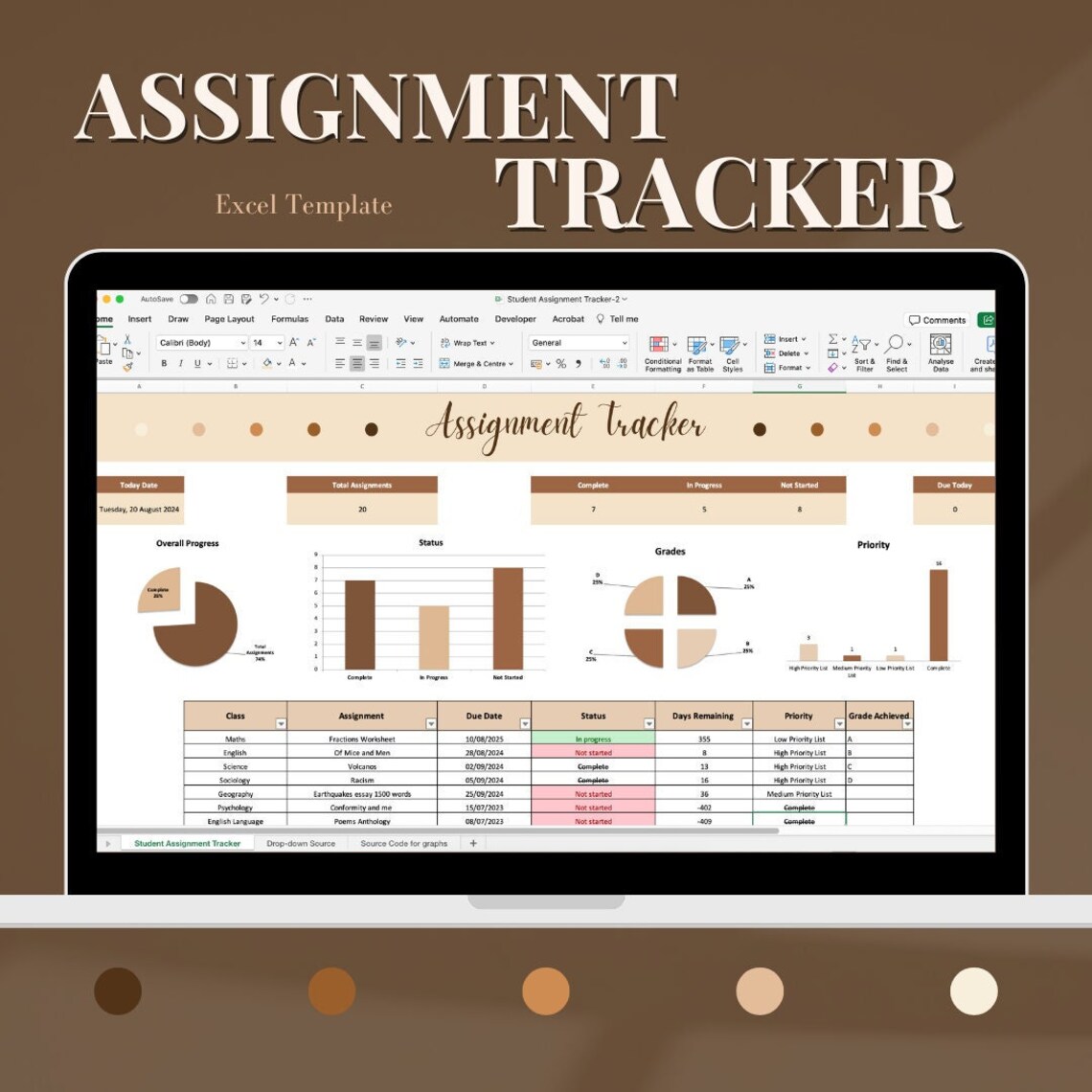 Assignment Tracker Excel Tracking Grades Projects Assignments Back to ...