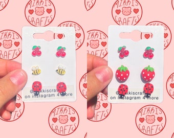 Cute Fruits, Bees and Ladybug stud packs