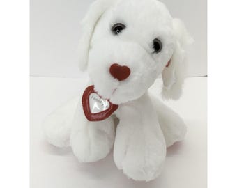millésime 2002 New Adventures Saint-Valentin chiot chien blanc en peluche avec flûte à bec