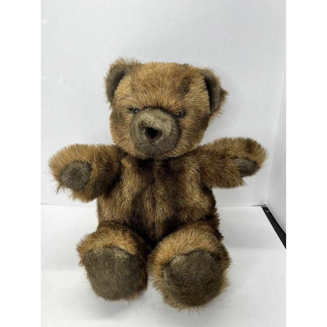Vintage 1980s Brown Teddy Bear Plush 18 Inch Stuffed Animal Made in ...