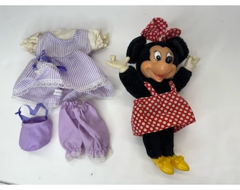 Vintage Disney Minnie Mouse Plush Doll Applause 1970s 8" Rubber Face Extra Dress