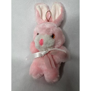 Vintage Bunny Rabbit Plush 6 Inch Pink With White Bow Hanging Stuffed Animal