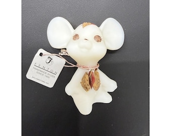 Vintage Hand Painted Fenton Satin Floral Art Glass White Mouse Artist Signed