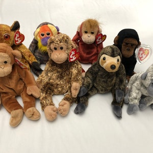 Ty Beanie Babies Choice Of Monkey and Sloth Gizmo, Bananas, Schweetheart, Congo, Bongo, Bonsai, Slowpoke, Virunga image 1