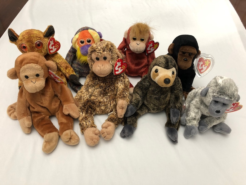 Ty Beanie Babies Choice Of Monkey and Sloth Gizmo, Bananas, Schweetheart, Congo, Bongo, Bonsai, Slowpoke, Virunga image 1