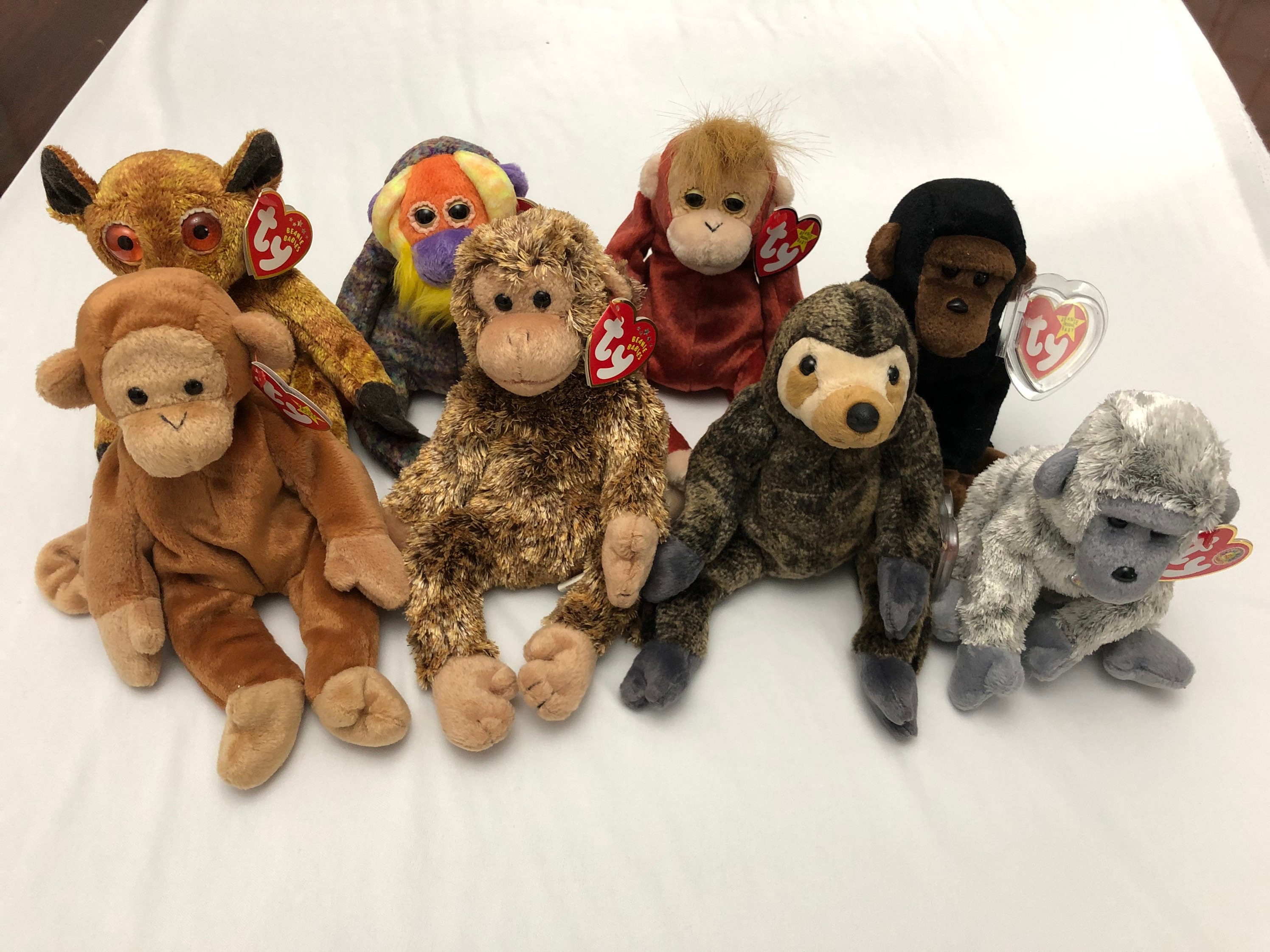 Ty Beanie Babies Choice of Monkey and Sloth Gizmo, Bananas