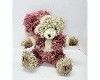 Vintage Plush Brown Bear Santa Hat And Outfit Christmas 10” Stuffed Decor