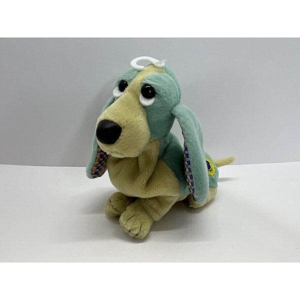 Applause Hush Puppies Teal Yellow Basset Hound Dog BeanBag Plush 6" Stuffed Toy