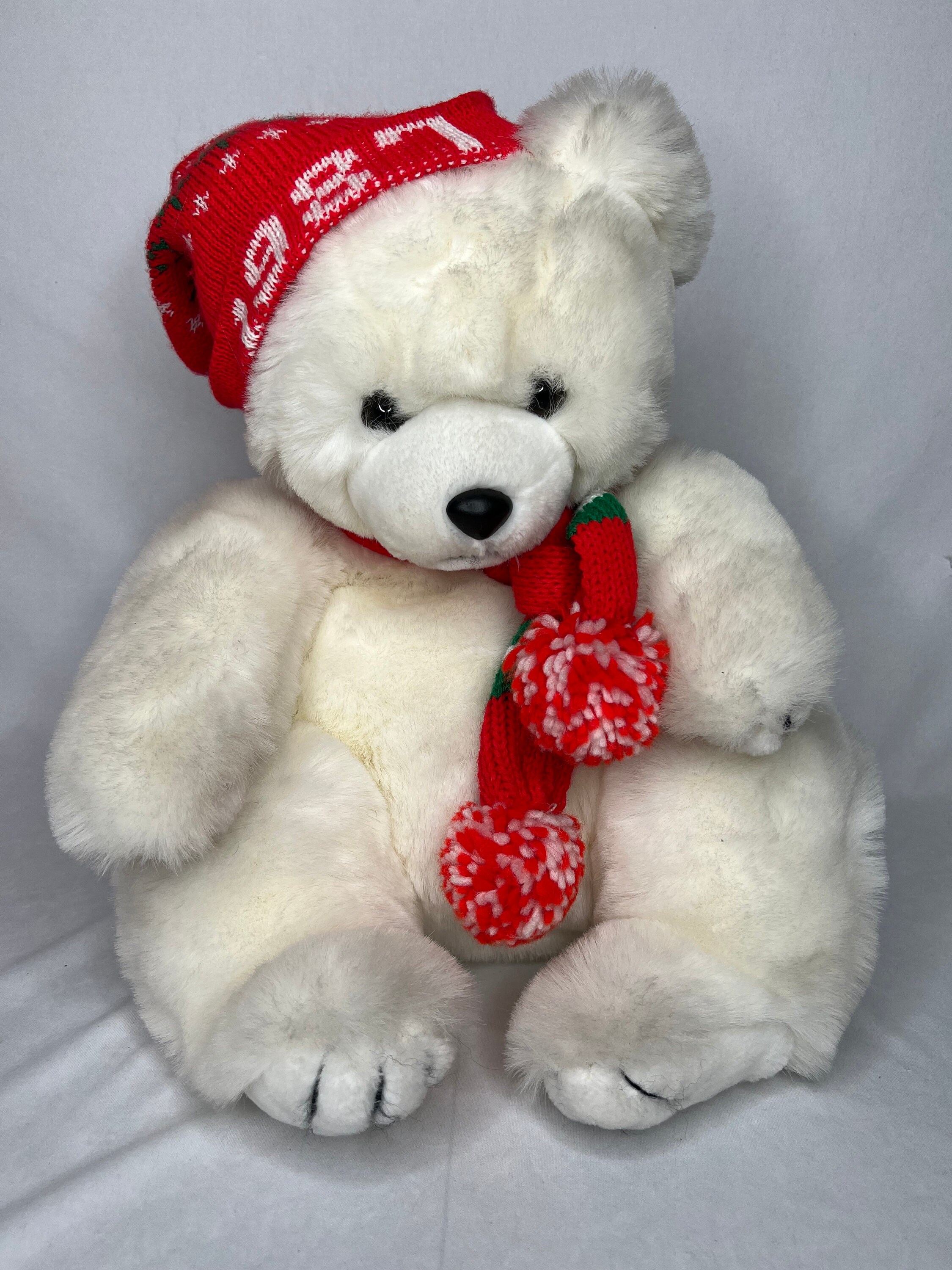 14" Plush Rare Teddy Bear With Red Roses Belly and Ears With Red  Ribbon
