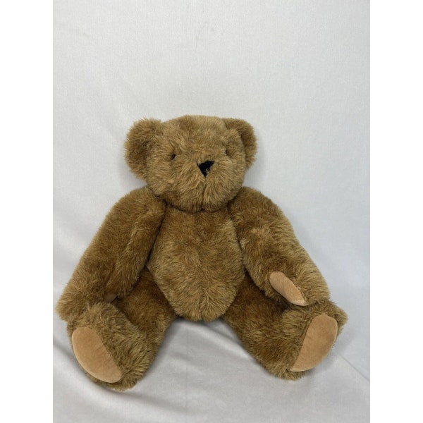 Vintage Vermont Teddy Bear Brown Bear Plush 16'' 1990s Jointed Suede Paws