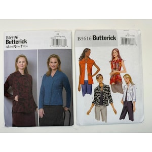 May include: Two sewing pattern envelopes with different designs. The left envelope is for a jacket and has the text "B6596 Butterick kAtherine Tilton" on the front. The right envelope is for a vest and has the text "B5616 Butterick" on the front.