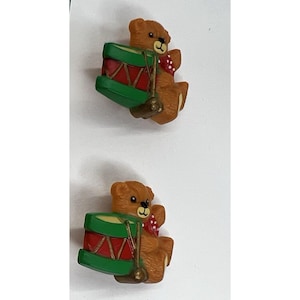 Lucy Rigg Vintage Teddy Bear Christmas Holiday Brooch Adorable Lot Of 2