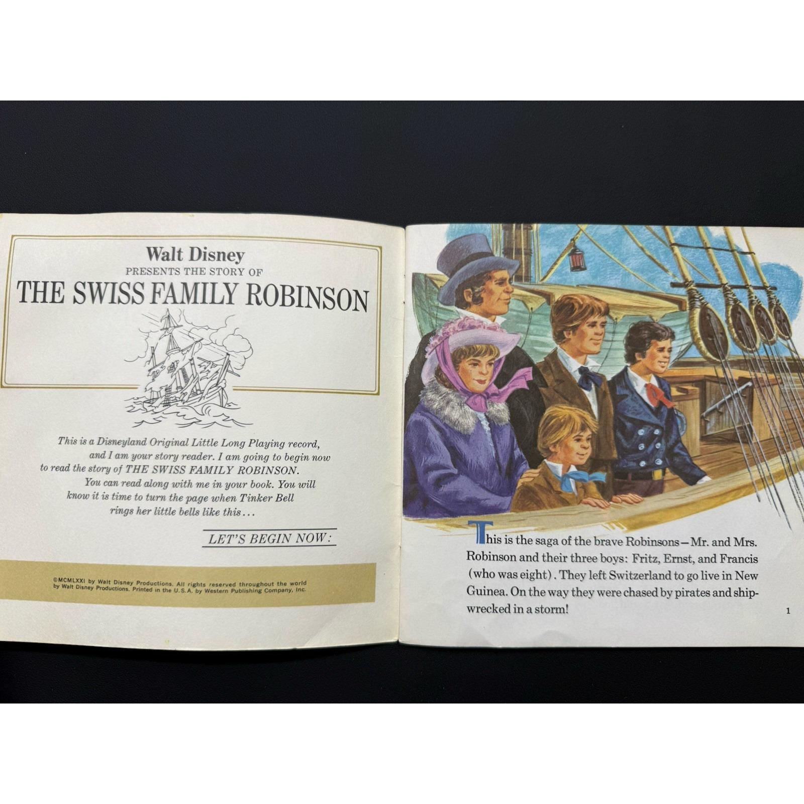 Vintage 1971 Walt Disney Swiss Family Robinson Book and 33-1/3 RPM ...