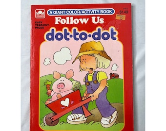 Vintage Follow Us Dot to Dot Coloring Activity Golden Book Kid 80s USA 1987