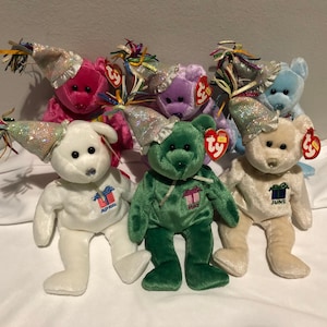 Ty Beanie Babies Choice of Birthday Bear with Party hat. January thru June