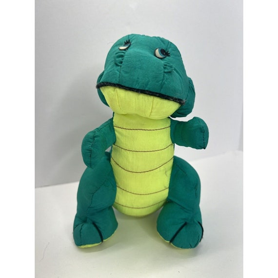 Vintage Nylon Dinosaur Plush 1992 Green Yellow Purple 7 Inch