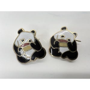 Vintage Panda Bear Enamel Lapel Hat Pin