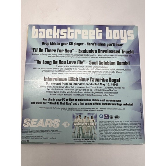 Backstreet Boys 1999 Sears Promo CD I'll Be There for You + Remix