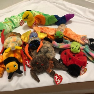 Ty Beanie Babies Choice of Insect Lucky, Inch, Hairy, Buzzie Glow, Float, Squirmy, Scurry, Twitterbug