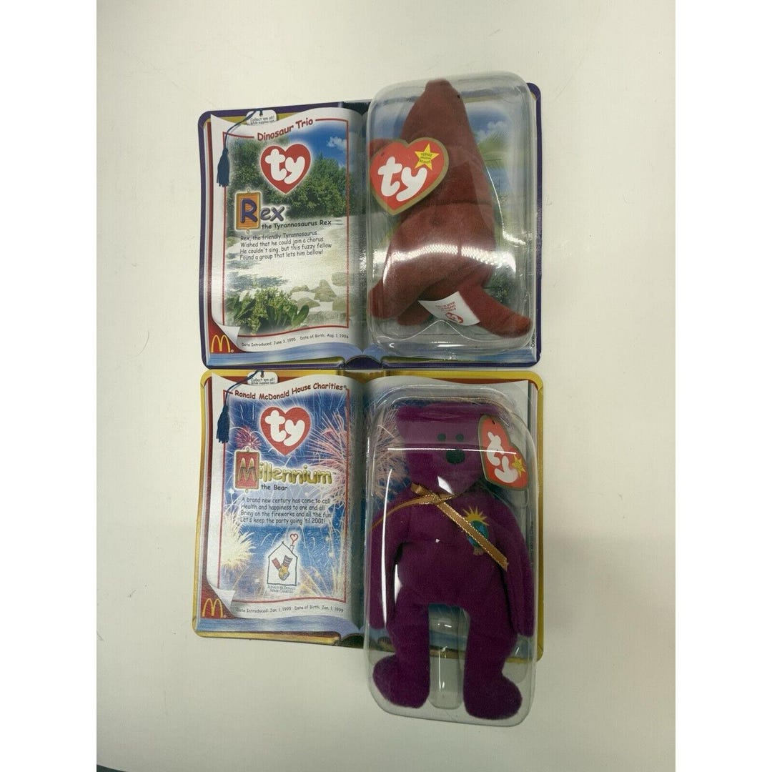 Ty Mcdonald's Teenie Beanie Babies Rex the Dinosaur and Millennium