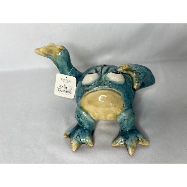 Vintage 2002 Blue Bullfrog Frog Unique Teapot Kelly Theodore Creations With Tags