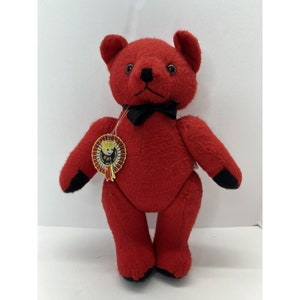 Vintage Shanghai Dolls Factory Felt 11 Inch Jointed Teddy Bear Red And Black