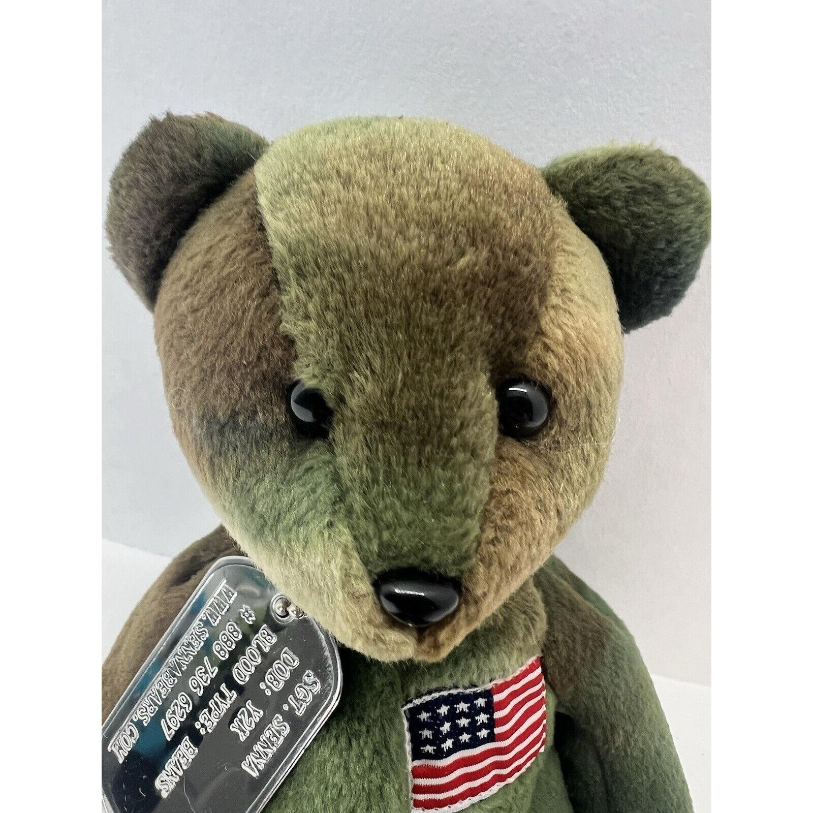 Senna Collectables Bear Y2K Sgt. Senna Dog Tags Military USA Flag