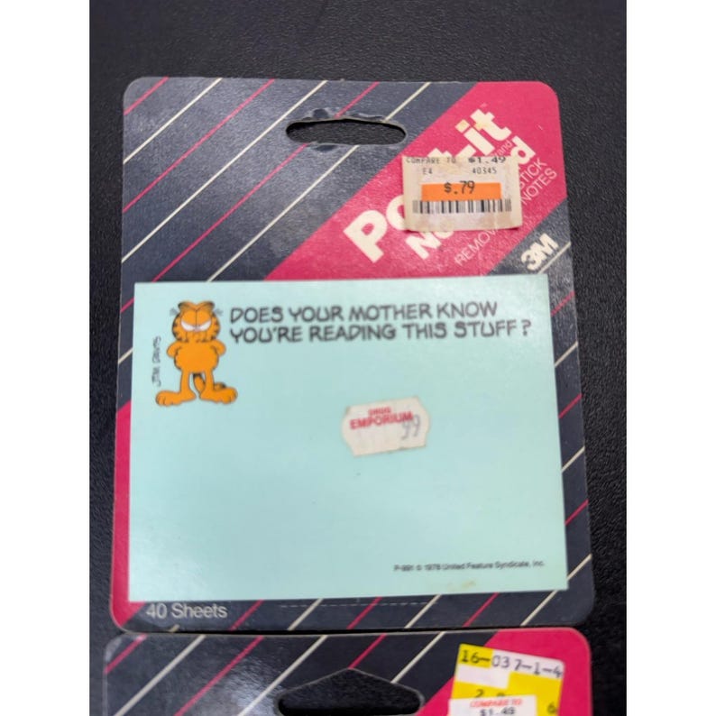 Garfield Notes 2 Vintage Post-it Note Pad Self-stick Garfield 1987 Mother Know ,my ...