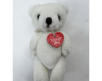 Russ White Teddy Bear Miniature Plush - Jointed Limbs, I Love You Heart