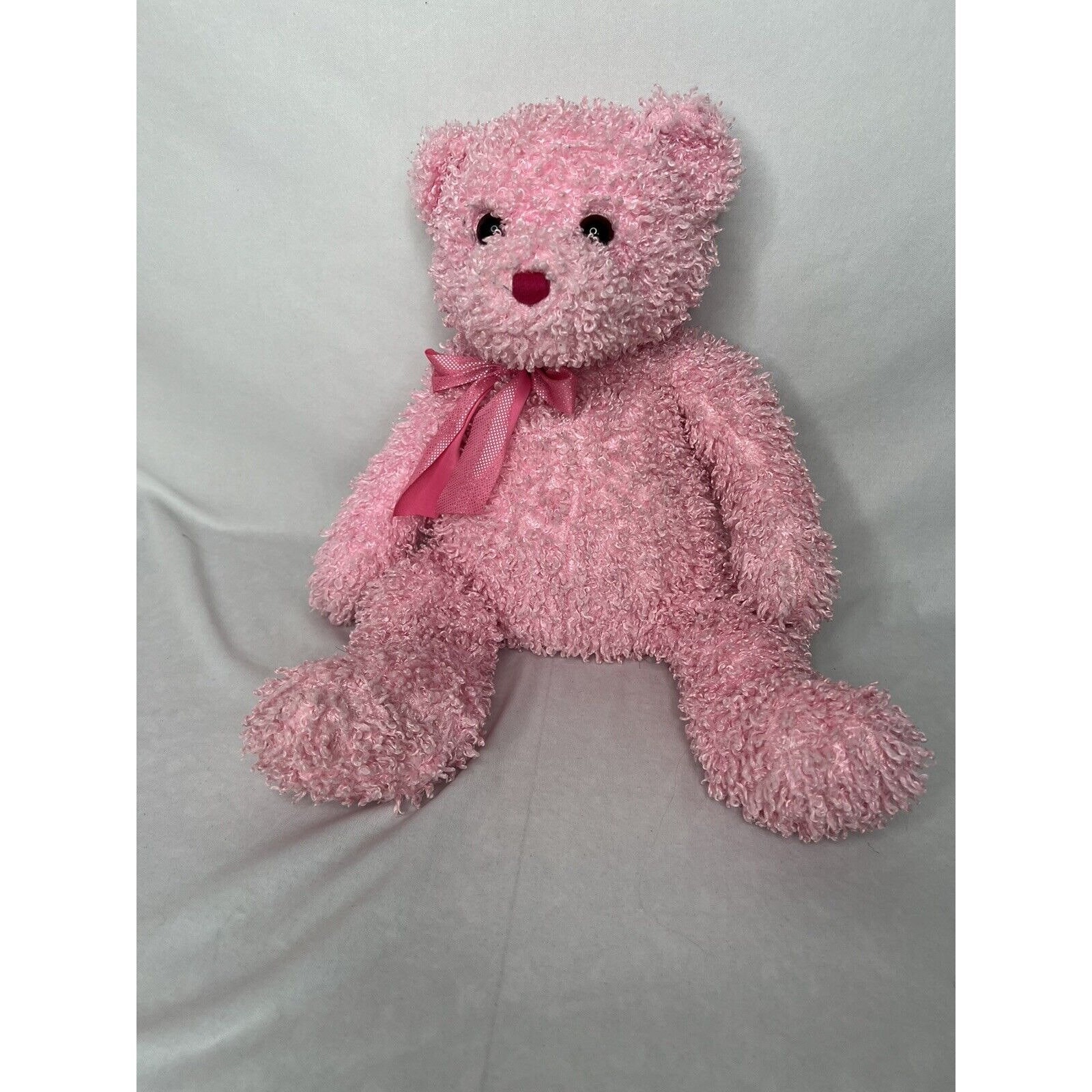 Ty 2004 Pinkys Shimmers the Bear Pink Curly Hair Plush Teddy Bear