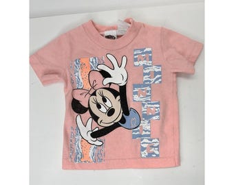 Vintage 90s Disney Kids Baby 12 Months Minnie Mouse T Shirt Neon Orange Pink