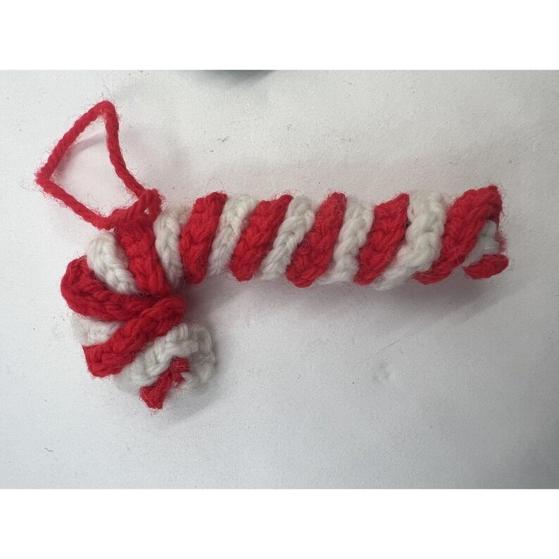 Handmade Crochet Knit Yarn Ornaments Set of 3 Candy Canes and Stocking ...