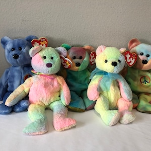Ty Beanie Babies. Choice of Tye Dye Bear group 2, Peace, Mellow, Groovy, Garcia