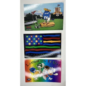 Lot de 3 cartes postales M&Ms World Las Vegas Golf Drapeau américain Rire