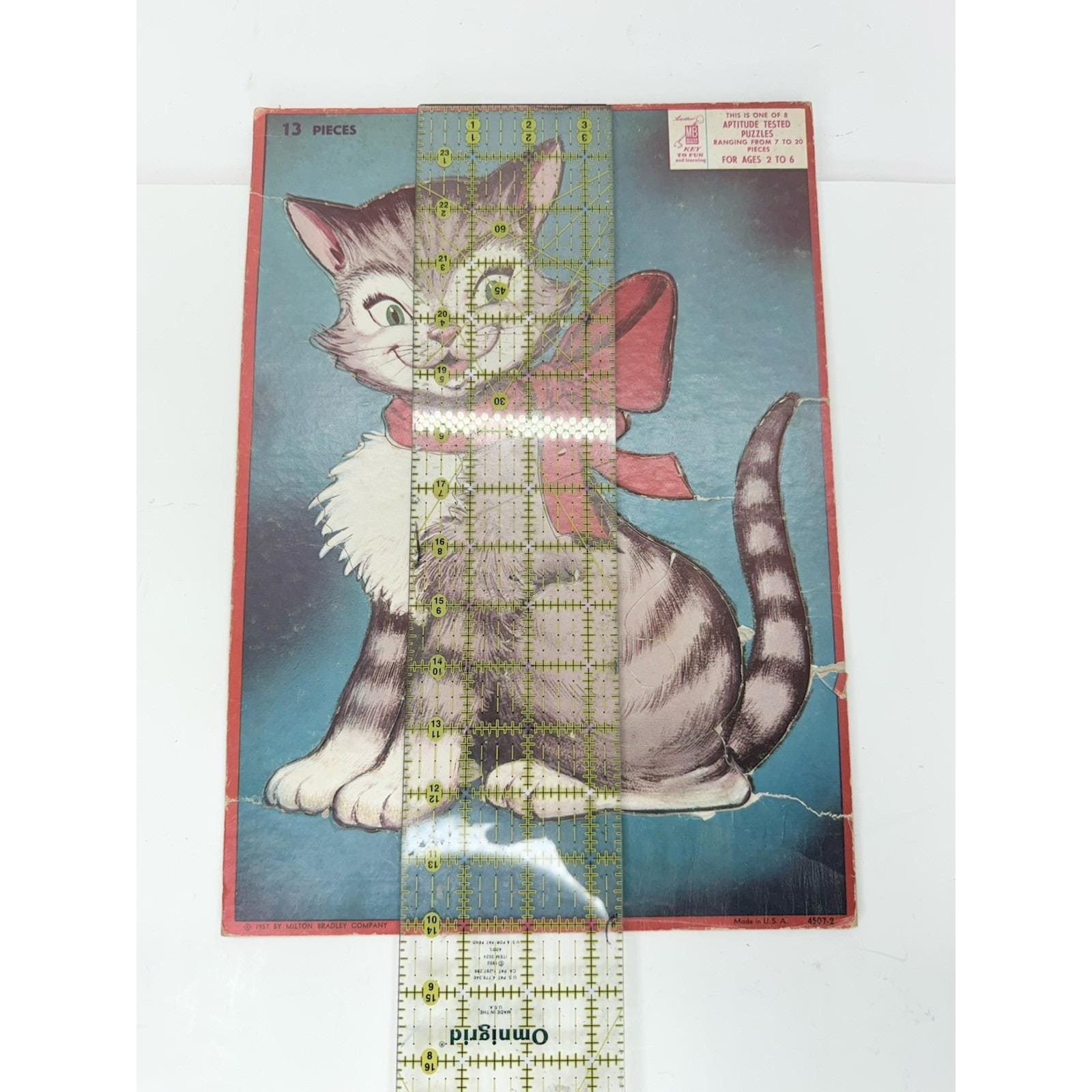 1957 13 Piece Puzzle Grey Cat by Milton Bradley Made in USA