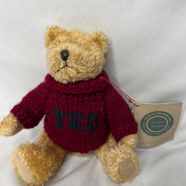 Vintage Boyds Bear 8”Plush Bear Burgandy Ted Sweater Jointed Brown Archive 90’s.