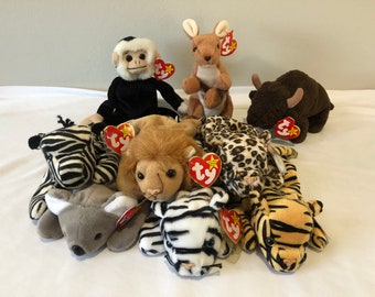 Ty Beanie Babies choice of Wild Animals, Mooch, Ziggy, Roary, Stripes, Blizzard, Mel, Roam, Pouch