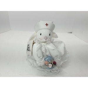 Vintage Small Handmade Bunny Rabbit Plush Collectible Nurse Gift 5 Inch