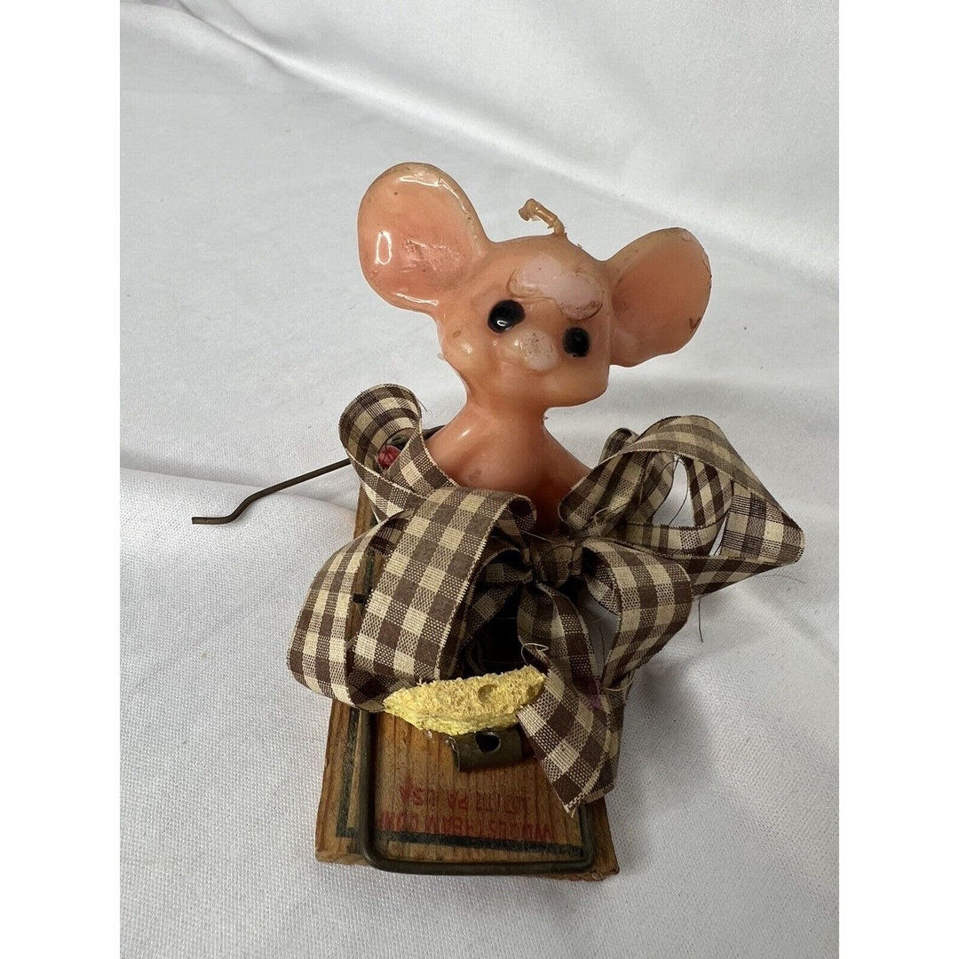 Vintage Wax Candle Beige Mouse Shaped With Big Ears on Trap 3 Inch Mice Etsy