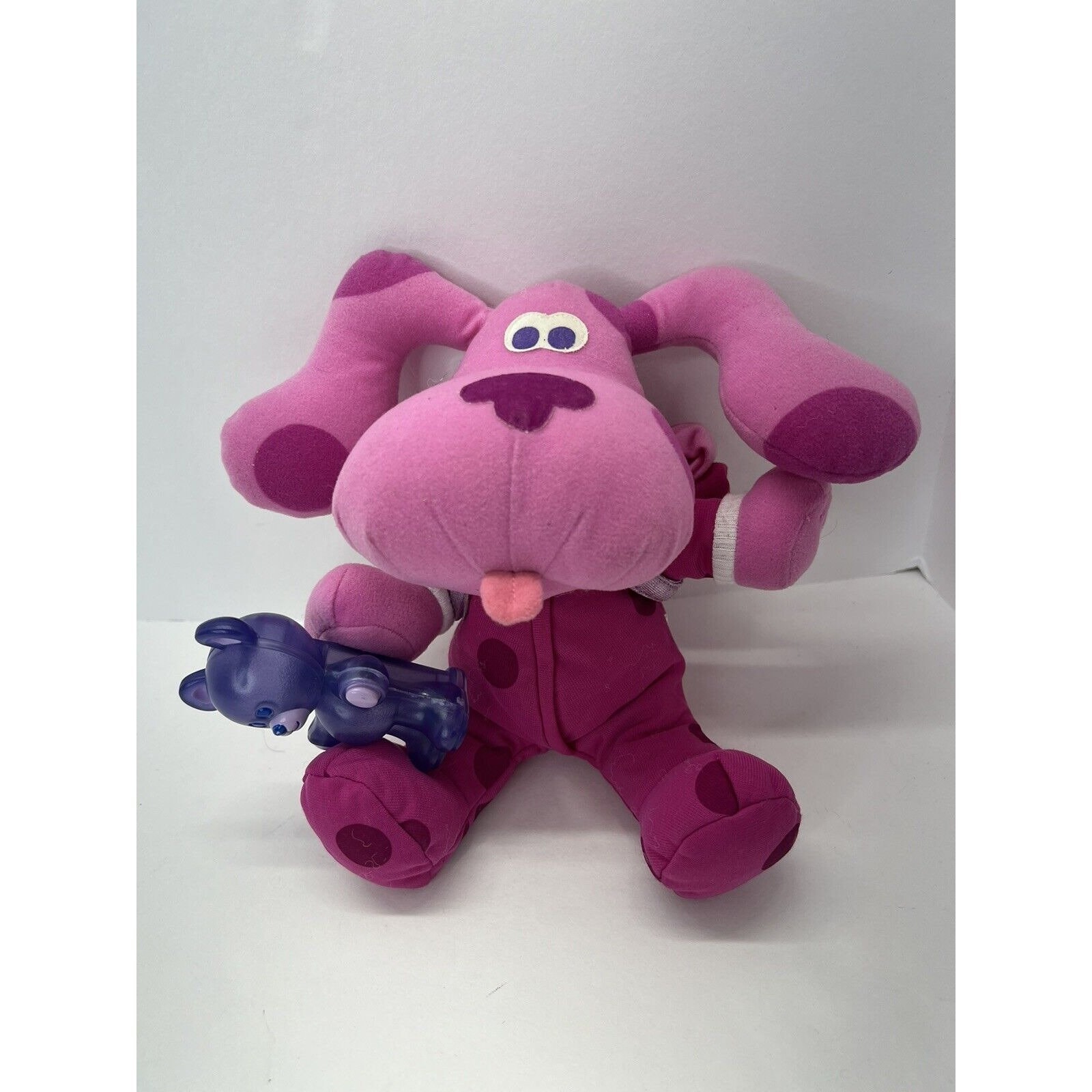 2000 Blues Clues Bedtime Magenta Plush Pink Dog in Pjs With Teddy