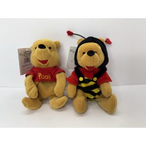 Vintage Set Of 2 Disney Store Winnie Pooh Bear Bumble Bee Bean Bag With Tags