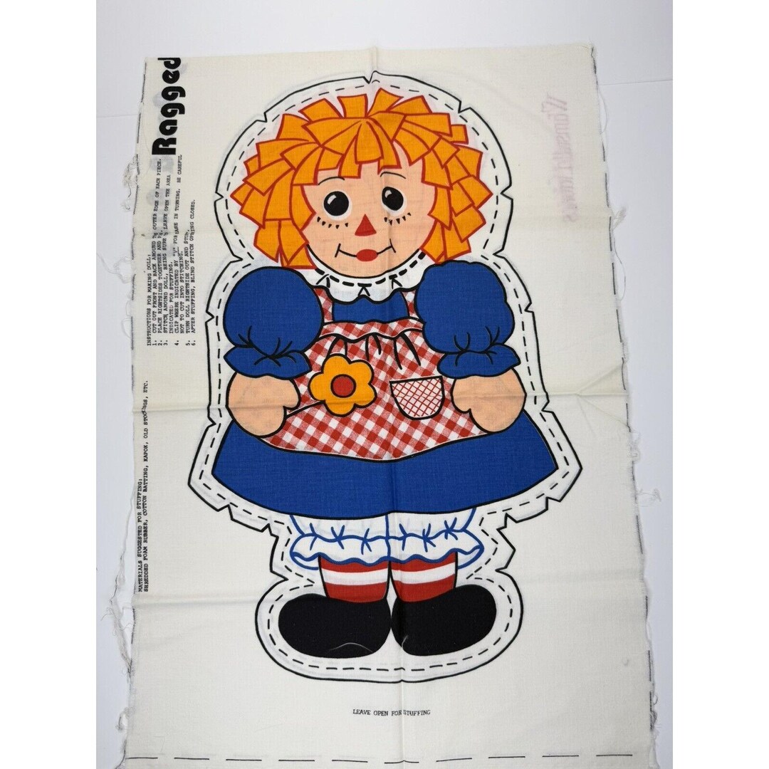 Vintage Fabric Panel Raggedy Ann Doll Pillow Cut &amp; Sew Cotton Wamsutta ...