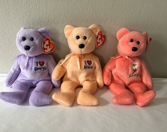 Ty Beanie Babies Choice of State Bears, I love Georgia, Atlanta, State Flower