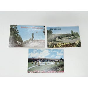 Lot de 3 cartes postales vintage Palm Springs Californie souvenir Lawrence Welk