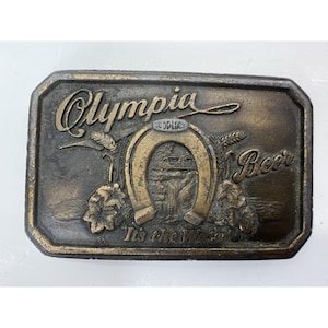 Bergamont Brass Olympia Beer Horseshoe Advertisement Belt Buckle Limited Edition