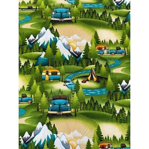 Angela Anderson How We Roll Happy Camper Cotton Fabric 1 Yard 14” Trucks Campers